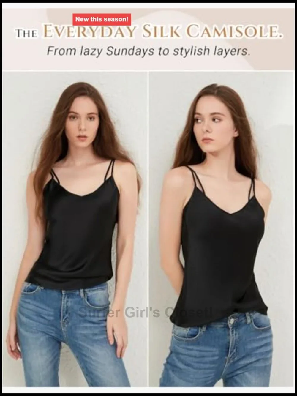 Ladies Silk Sleeveless Cami, 100% Pure Mulberry Silk, Loose Stretch Tank